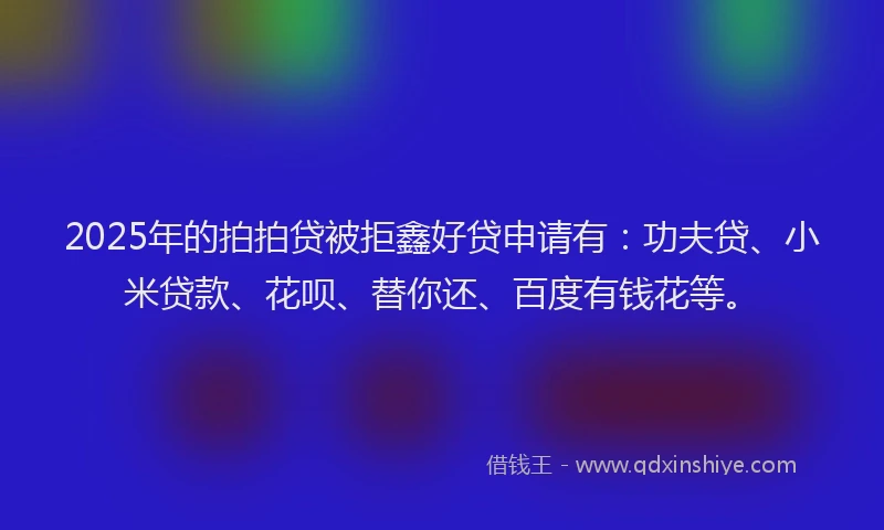 2025年的拍拍贷被拒鑫好贷申请有：功夫贷、小米贷款、花呗、替你还、百度有钱花等。