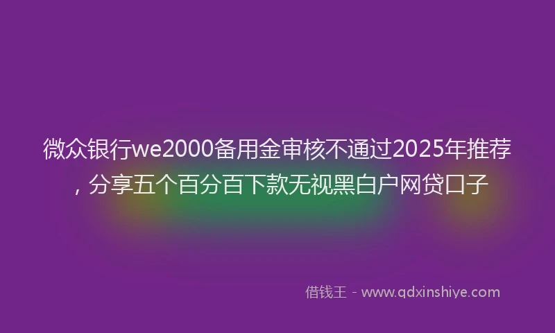 微众银行we2000备用金审核不通过2025年推荐，分享五个百分百下款无视黑白户网贷口子