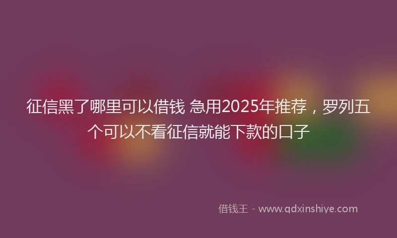 征信黑了哪里可以借钱 急用2025年推荐，罗列五个可以不看征信就能下款的口子