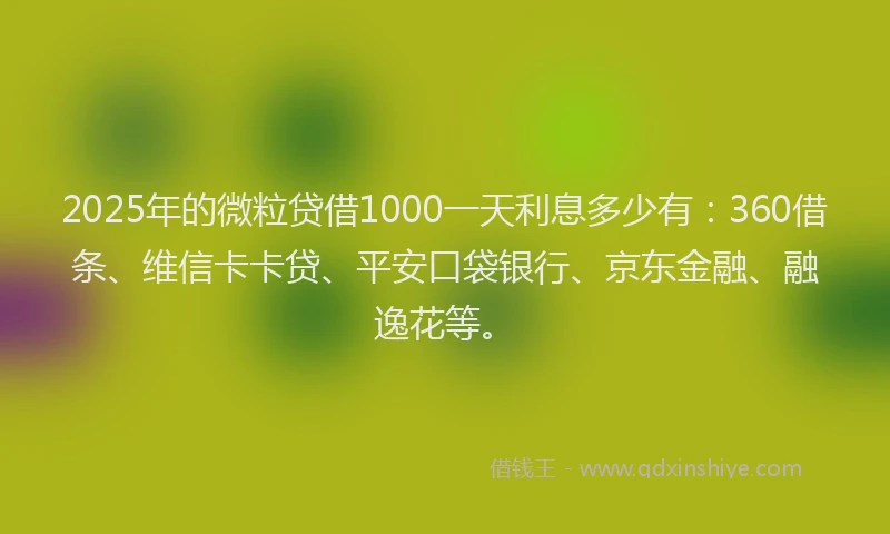 2025年的微粒贷借1000一天利息多少有：360借条、维信卡卡贷、平安口袋银行、京东金融、融逸花等。