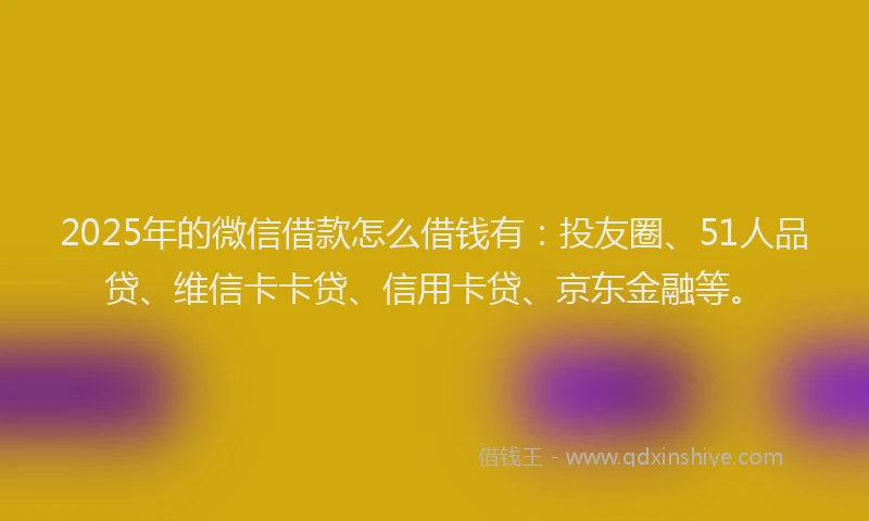 2025年的微信借款怎么借钱有：投友圈、51人品贷、维信卡卡贷、信用卡贷、京东金融等。