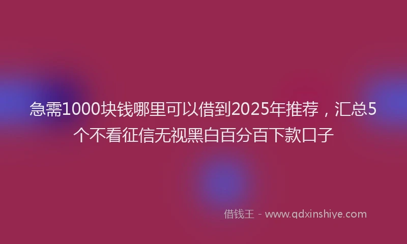 急需1000块钱哪里可以借到2025年推荐，汇总5个不看征信无视黑白百分百下款口子