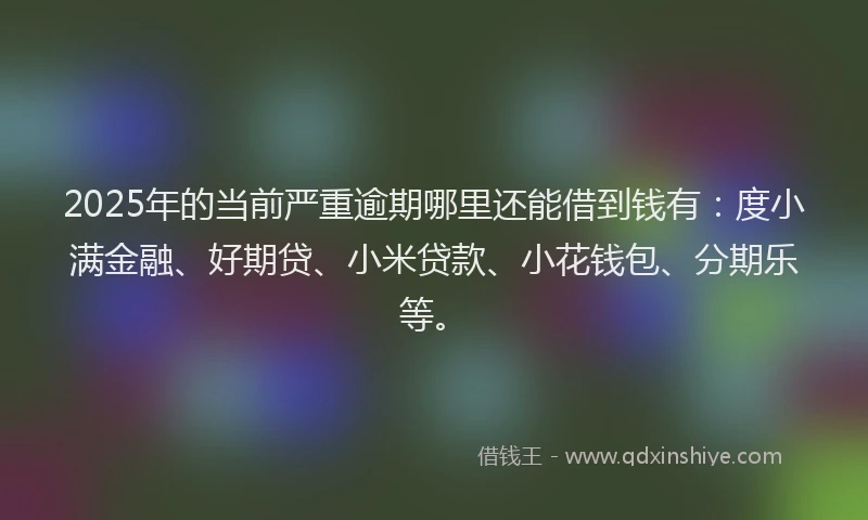 2025年的当前严重逾期哪里还能借到钱有：度小满金融、好期贷、小米贷款、小花钱包、分期乐等。