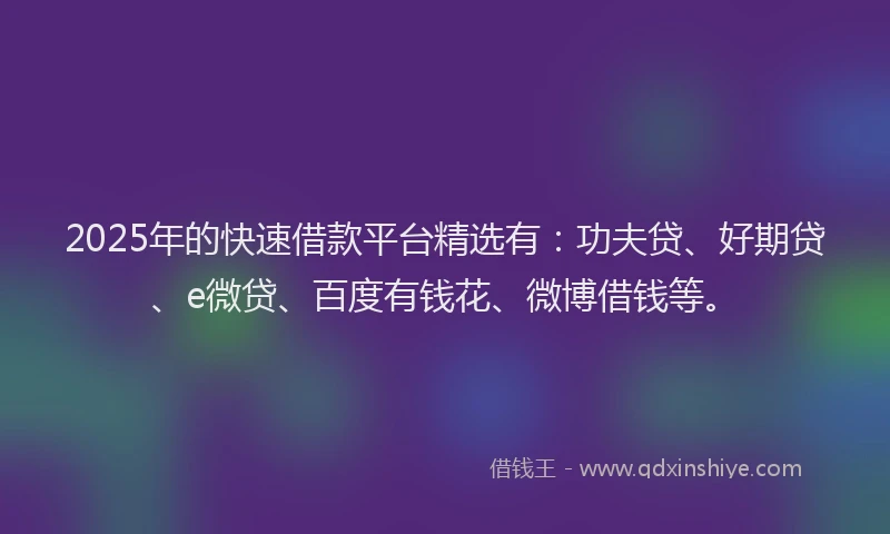 2025年的快速借款平台精选有：功夫贷、好期贷、e微贷、百度有钱花、微博借钱等。