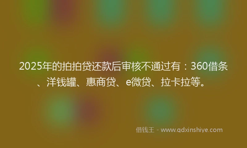 2025年的拍拍贷还款后审核不通过有：360借条、洋钱罐、惠商贷、e微贷、拉卡拉等。