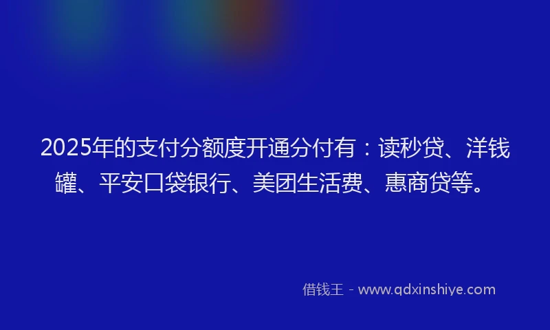2025年的支付分额度开通分付有：读秒贷、洋钱罐、平安口袋银行、美团生活费、惠商贷等。