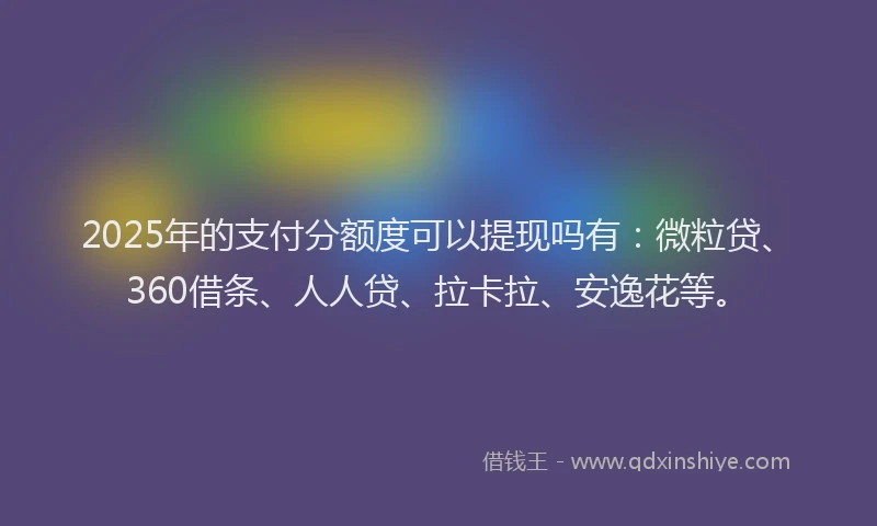 2025年的支付分额度可以提现吗有：微粒贷、360借条、人人贷、拉卡拉、安逸花等。