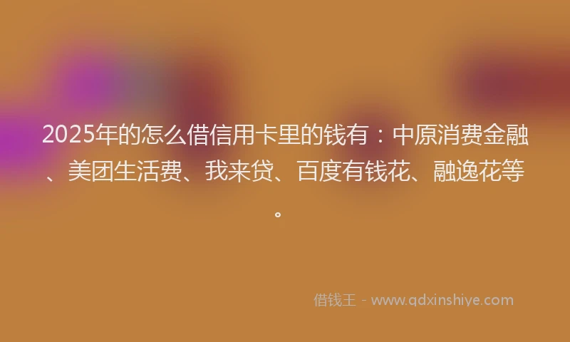 2025年的怎么借信用卡里的钱有：中原消费金融、美团生活费、我来贷、百度有钱花、融逸花等。