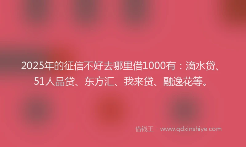 2025年的征信不好去哪里借1000有：滴水贷、51人品贷、东方汇、我来贷、融逸花等。