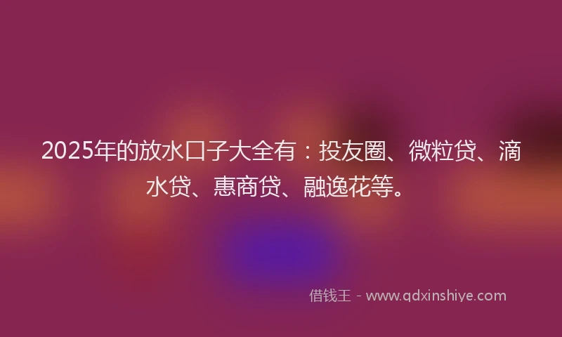 2025年的放水口子大全有：投友圈、微粒贷、滴水贷、惠商贷、融逸花等。