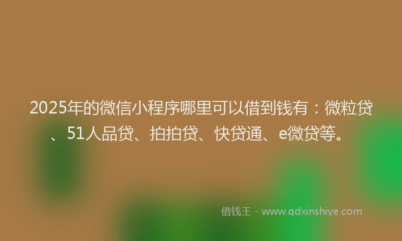 2025年的微信小程序哪里可以借到钱有：微粒贷、51人品贷、拍拍贷、快贷通、e微贷等。