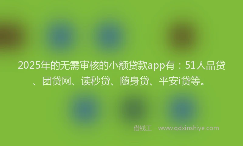 2025年的无需审核的小额贷款app有：51人品贷、团贷网、读秒贷、随身贷、平安i贷等。