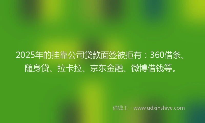 2025年的挂靠公司贷款面签被拒有：360借条、随身贷、拉卡拉、京东金融、微博借钱等。