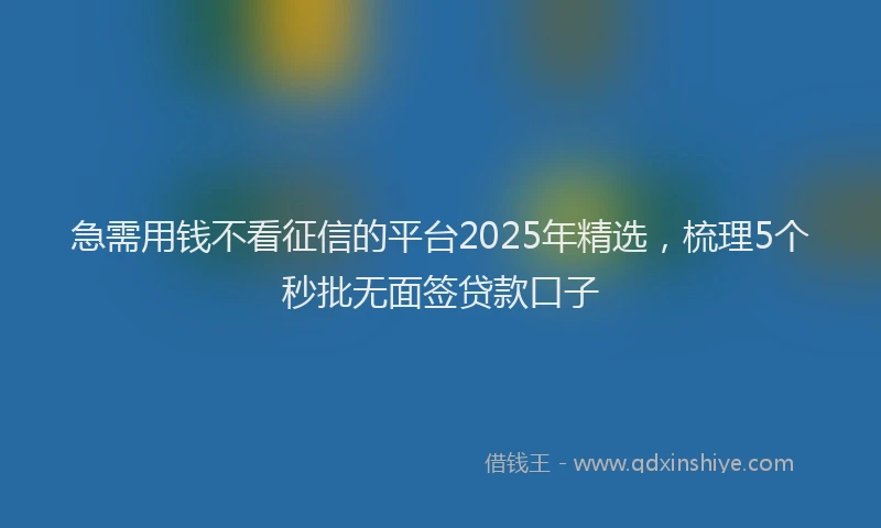 急需用钱不看征信的平台2025年精选，梳理5个秒批无面签贷款口子