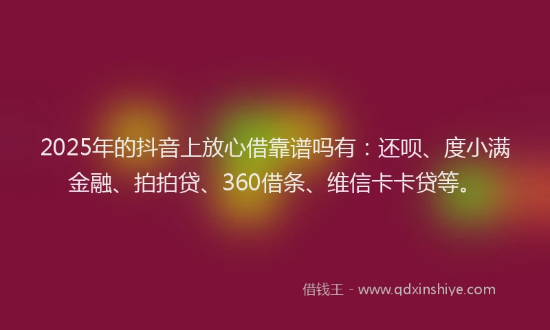 2025年的抖音上放心借靠谱吗有：还呗、度小满金融、拍拍贷、360借条、维信卡卡贷等。