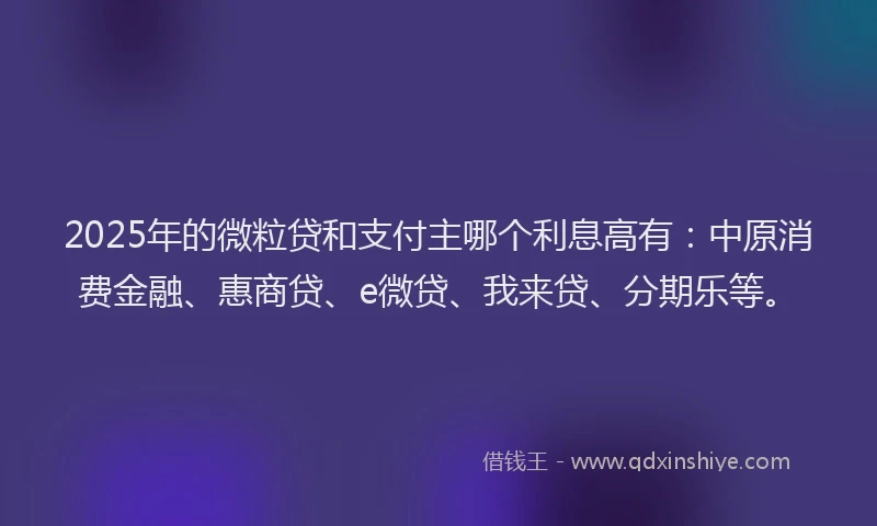 2025年的微粒贷和支付主哪个利息高有：中原消费金融、惠商贷、e微贷、我来贷、分期乐等。