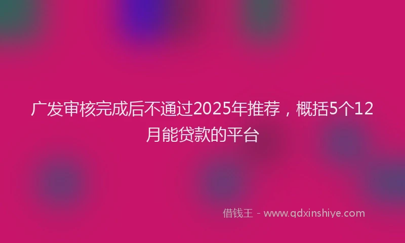 广发审核完成后不通过2025年推荐，概括5个12月能贷款的平台