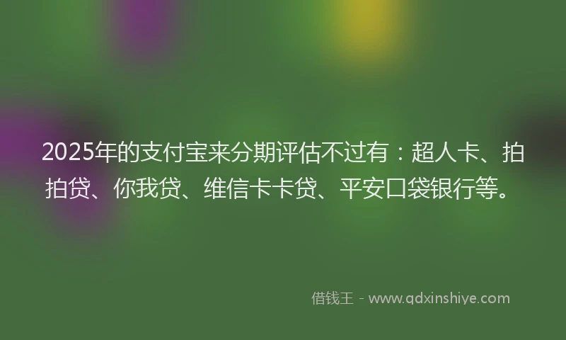 2025年的支付宝来分期评估不过有：超人卡、拍拍贷、你我贷、维信卡卡贷、平安口袋银行等。