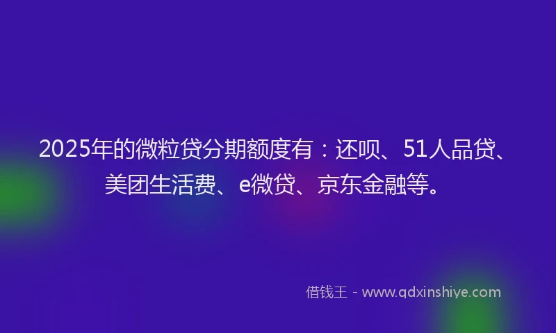 2025年的微粒贷分期额度有：还呗、51人品贷、美团生活费、e微贷、京东金融等。