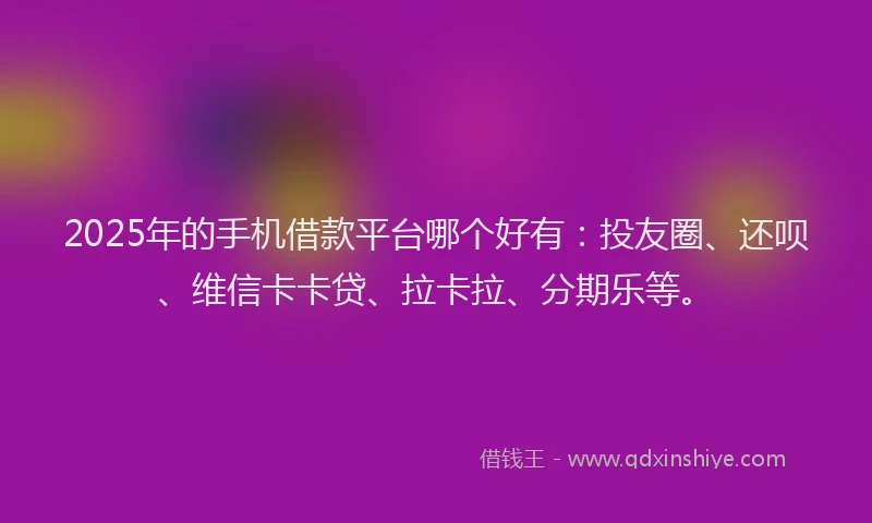 2025年的手机借款平台哪个好有：投友圈、还呗、维信卡卡贷、拉卡拉、分期乐等。
