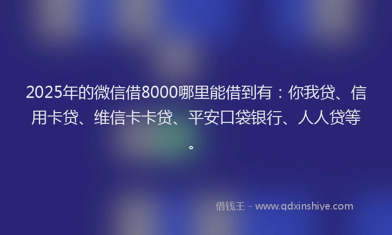2025年的微信借8000哪里能借到有：你我贷、信用卡贷、维信卡卡贷、平安口袋银行、人人贷等。