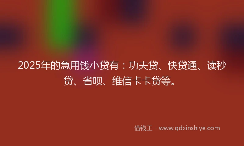 2025年的急用钱小贷有：功夫贷、快贷通、读秒贷、省呗、维信卡卡贷等。