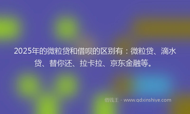 2025年的微粒贷和借呗的区别有：微粒贷、滴水贷、替你还、拉卡拉、京东金融等。