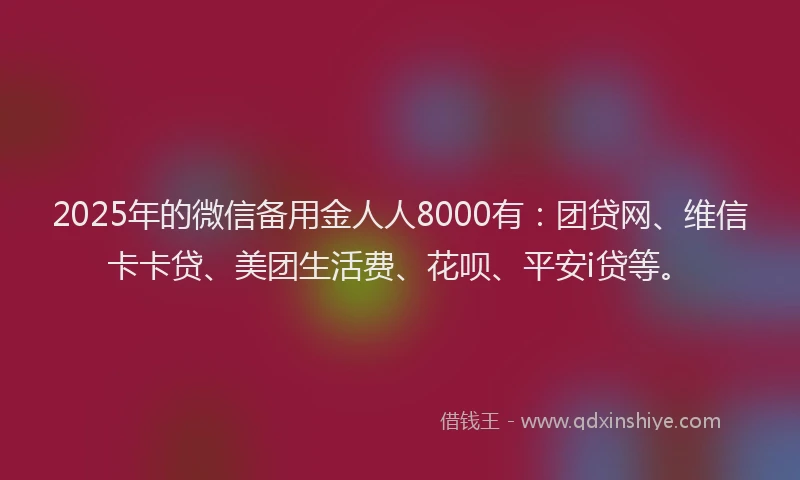 2025年的微信备用金人人8000有：团贷网、维信卡卡贷、美团生活费、花呗、平安i贷等。