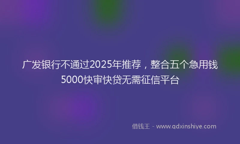 广发银行不通过2025年推荐，整合五个急用钱5000快审快贷无需征信平台