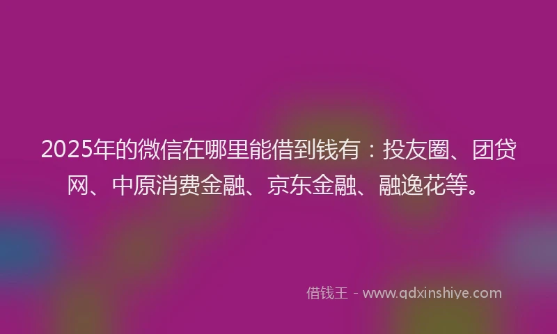 2025年的微信在哪里能借到钱有：投友圈、团贷网、中原消费金融、京东金融、融逸花等。