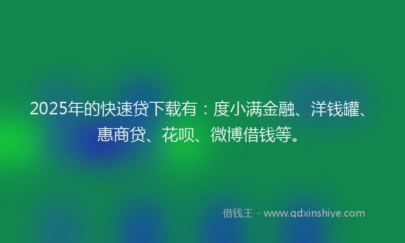 2025年的快速贷下载有：度小满金融、洋钱罐、惠商贷、花呗、微博借钱等。