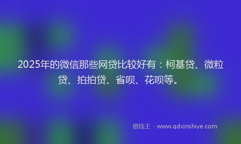2025年的微信那些网贷比较好有：柯基贷、微粒贷、拍拍贷、省呗、花呗等。