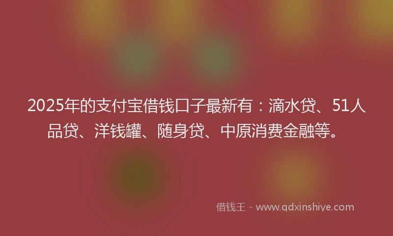 2025年的支付宝借钱口子最新有：滴水贷、51人品贷、洋钱罐、随身贷、中原消费金融等。