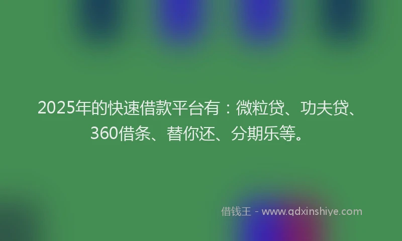 2025年的快速借款平台有：微粒贷、功夫贷、360借条、替你还、分期乐等。