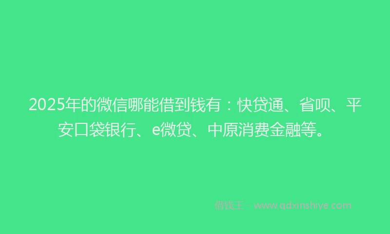 2025年的微信哪能借到钱有：快贷通、省呗、平安口袋银行、e微贷、中原消费金融等。