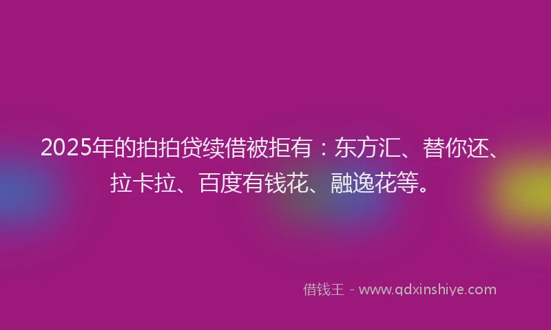 2025年的拍拍贷续借被拒有：东方汇、替你还、拉卡拉、百度有钱花、融逸花等。