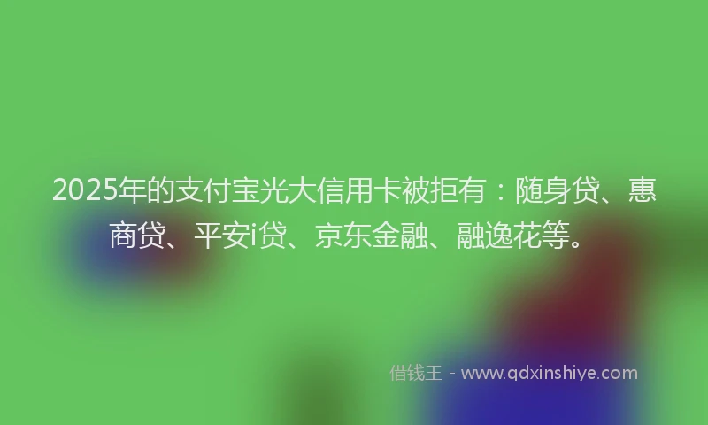 2025年的支付宝光大信用卡被拒有：随身贷、惠商贷、平安i贷、京东金融、融逸花等。