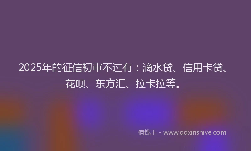 2025年的征信初审不过有：滴水贷、信用卡贷、花呗、东方汇、拉卡拉等。