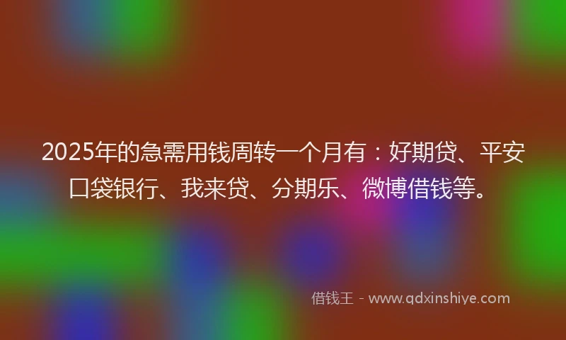 2025年的急需用钱周转一个月有：好期贷、平安口袋银行、我来贷、分期乐、微博借钱等。