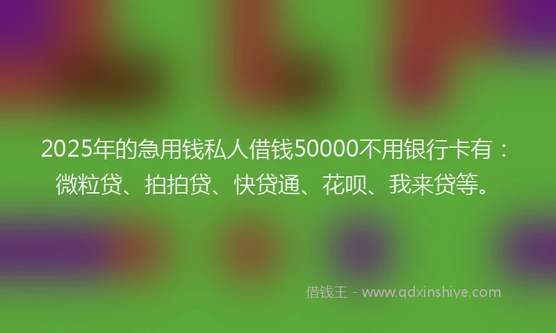 2025年的急用钱私人借钱50000不用银行卡有:微粒贷、拍拍贷、快贷通、花呗、我来贷等。