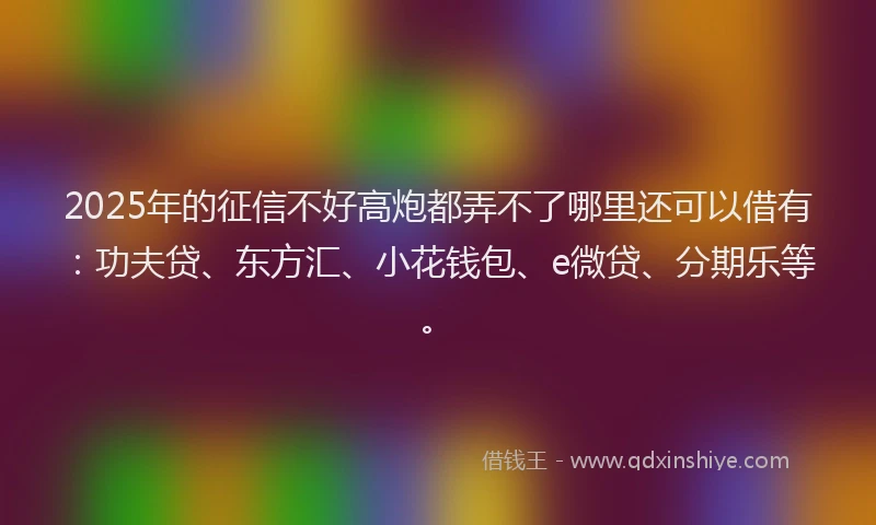 2025年的征信不好高炮都弄不了哪里还可以借有：功夫贷、东方汇、小花钱包、e微贷、分期乐等。