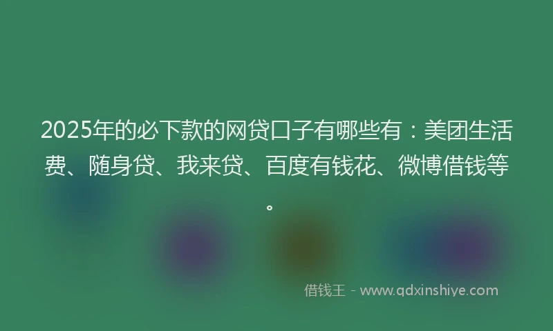 2025年的必下款的网贷口子有哪些有：美团生活费、随身贷、我来贷、百度有钱花、微博借钱等。