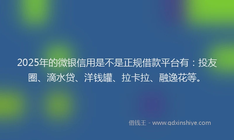 2025年的微银信用是不是正规借款平台有：投友圈、滴水贷、洋钱罐、拉卡拉、融逸花等。