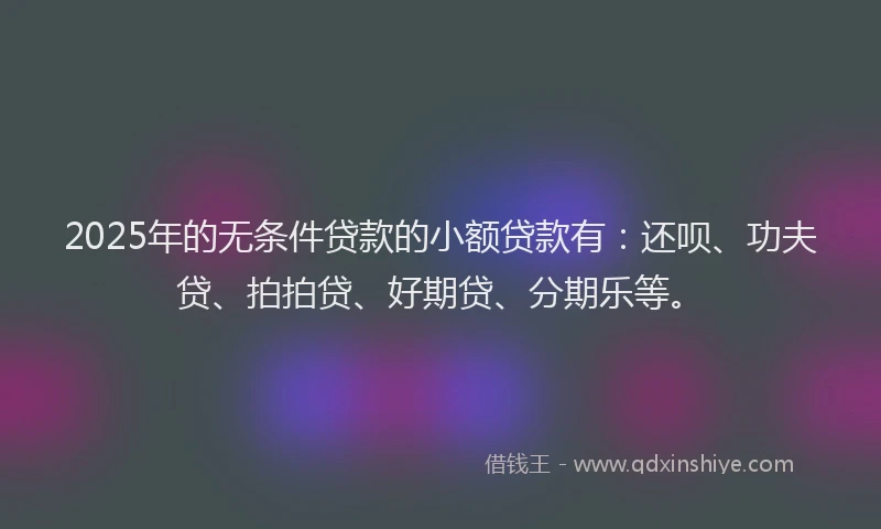 2025年的无条件贷款的小额贷款有：还呗、功夫贷、拍拍贷、好期贷、分期乐等。