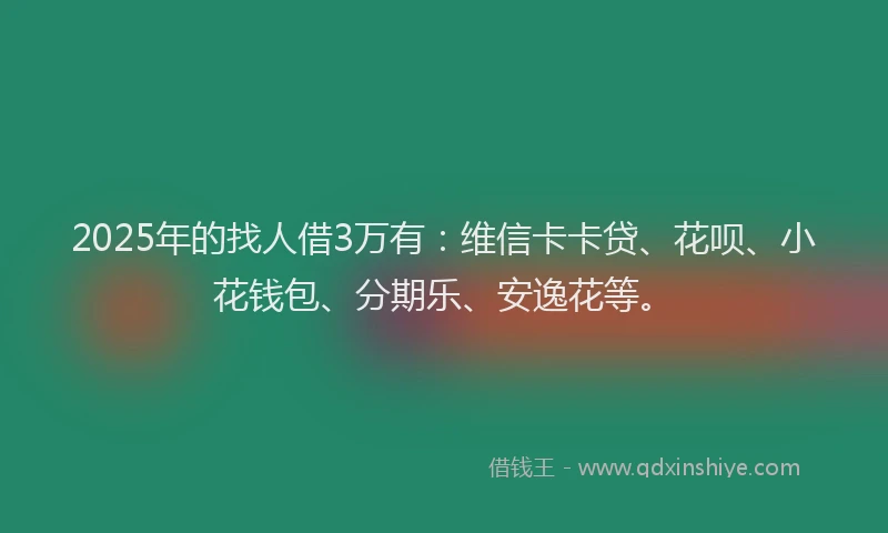 2025年的找人借3万有：维信卡卡贷、花呗、小花钱包、分期乐、安逸花等。