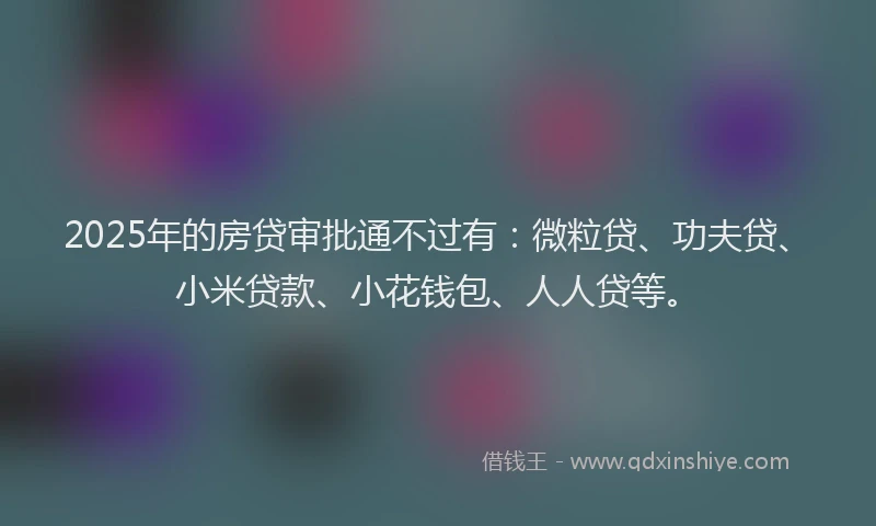 2025年的房贷审批通不过有：微粒贷、功夫贷、小米贷款、小花钱包、人人贷等。