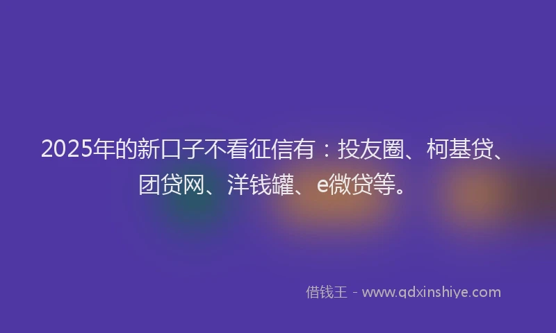 2025年的新口子不看征信有：投友圈、柯基贷、团贷网、洋钱罐、e微贷等。