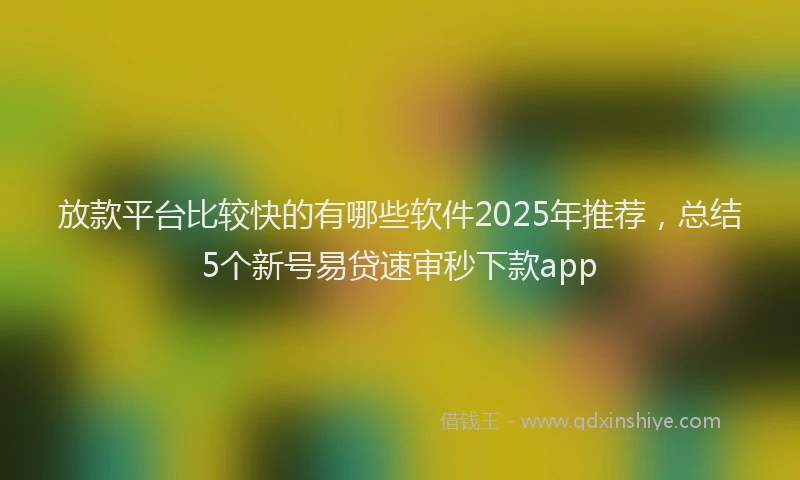 放款平台比较快的有哪些软件2025年推荐，总结5个新号易贷速审秒下款app