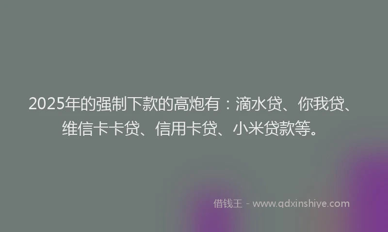 2025年的强制下款的高炮有：滴水贷、你我贷、维信卡卡贷、信用卡贷、小米贷款等。