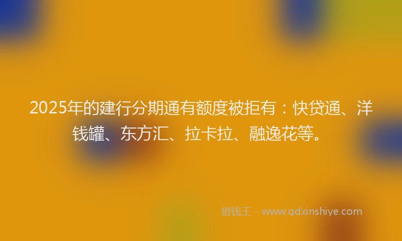 2025年的建行分期通有额度被拒有：快贷通、洋钱罐、东方汇、拉卡拉、融逸花等。